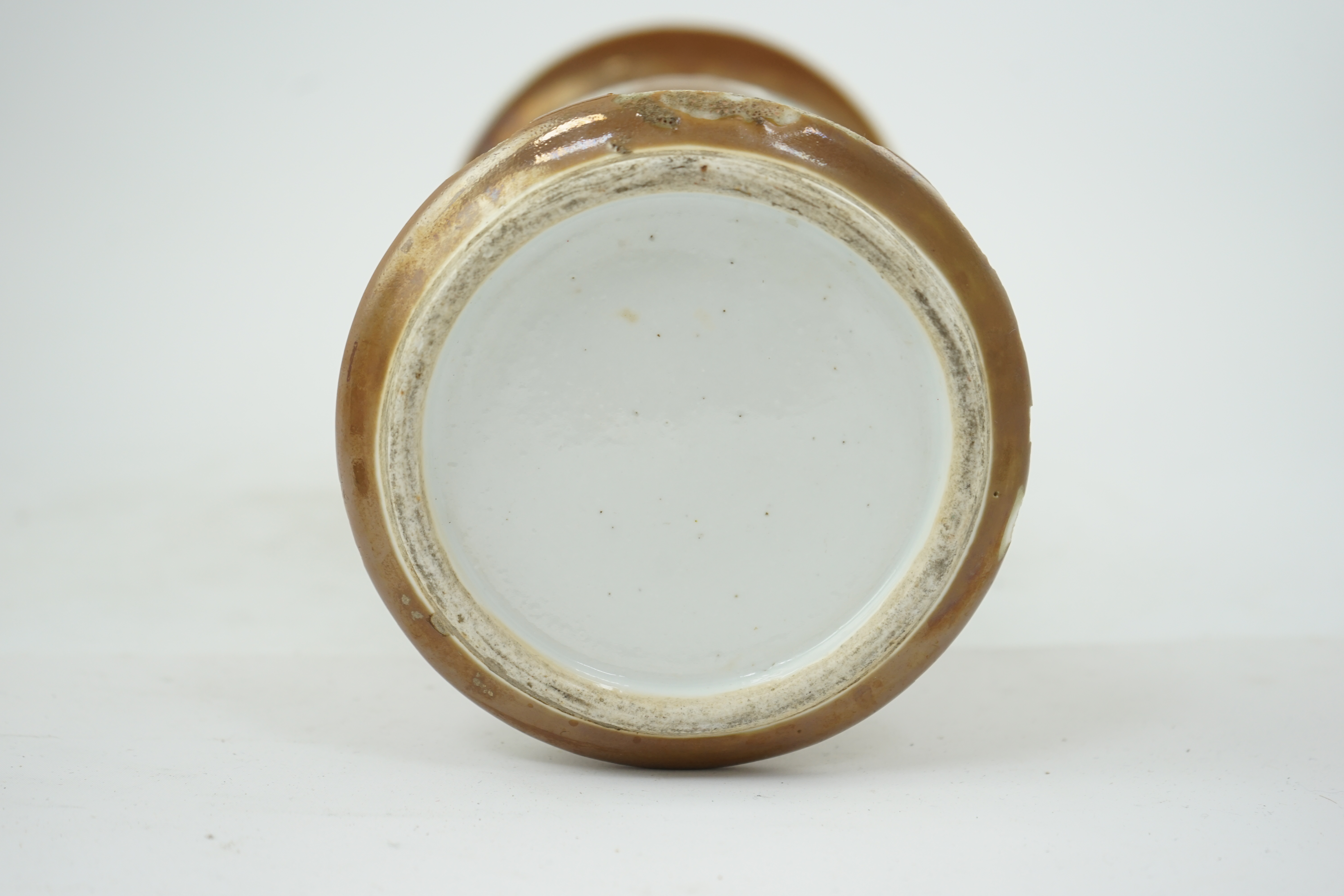 A Chinese cafe-au-lait ground beaker vase, gu, 19th century